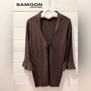 SAMOON COLLECTION - Brown Polka Dot Trim Cardigan - Size 14 US